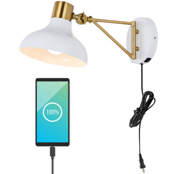 Lynn 15" Swing Arm Modern Midcentury Iron USB Charging Port LED Sconce - JONATHAN Y